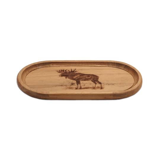 Melrose Brown Oval Woodland Moose Wood Trays Set
